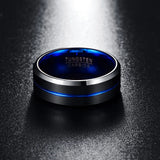 Awesome Blue & Black Matte Finish Beveled Edge Men's 8mm Tungsten Carbide Ring - Wedding Band