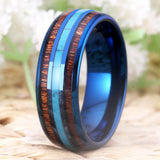 Fabulous 8mm Blue Koa Wood With Turquoise inlay Classic Men's Wedding Rings Tungsten Carbide Ring - Fashion Jewelry