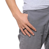 Superb Matte Finished Blue Carbon Fiber Groove Black Tungsten Carbide Wedding Bands For Men, Women -  Rings Jewelry