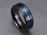 New Arrival Popular Thin Blue Line 8mm Black Tungsten Carbide Rings Wedding Bands Vintage Jewelry