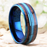 Fabulous 8mm Blue Koa Wood With Turquoise inlay Classic Men's Wedding Rings Tungsten Carbide Ring - Fashion Jewelry