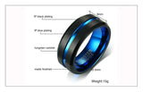 Superb Matte Finished Blue Carbon Fiber Groove Black Tungsten Carbide Wedding Bands For Men, Women -  Rings Jewelry
