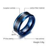 New Arrival Blue 8mm Men's Carbon Fiber Tungsten Rings for Men - Wedding Bands Tungsten Carbide Men Jewelry Rings