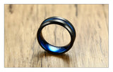 Superb Matte Finished Blue Carbon Fiber Groove Black Tungsten Carbide Wedding Bands For Men, Women -  Rings Jewelry