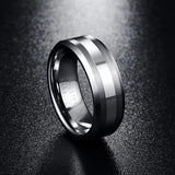 New Arrival Men's Beveled Edge Satin Brushed Stripes 8mm Polished Tungsten Carbide Wedding Band Rings