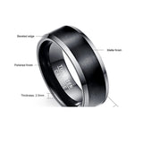 Classic Matte Finish Polished Beveled Edge Men's 8mm Black Brushed Tungsten Comfort Fit Wedding Band Rings