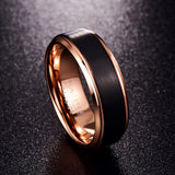 Popular 8mm Men Women Comfort Fit Rose Gold & Black Brushed Finish Step Bevel Edge Tungsten Carbide Wedding Ring