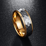 Splendid Hammered Finish Gold Plating Edge Men's 8mm Tungsten Carbide Ring Wedding Band