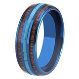 Fabulous 8mm Blue Koa Wood With Turquoise inlay Classic Men's Wedding Rings Tungsten Carbide Ring - Fashion Jewelry