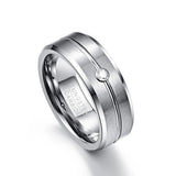 Men's 8mm Matte Finish Polished Beveled Edge AAA Cubic Zirconia Grooved Tungsten Carbide Rings, Wedding Band Rings