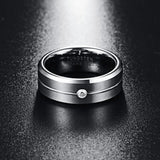 Men's 8mm Matte Finish Polished Beveled Edge AAA Cubic Zirconia Grooved Tungsten Carbide Rings, Wedding Band Rings