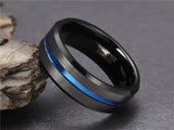 New Arrival Popular Thin Blue Line 8mm Black Tungsten Carbide Rings Wedding Bands Vintage Jewelry