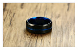 Superb Matte Finished Blue Carbon Fiber Groove Black Tungsten Carbide Wedding Bands For Men, Women -  Rings Jewelry