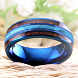 Fabulous 8mm Blue Koa Wood With Turquoise inlay Classic Men's Wedding Rings Tungsten Carbide Ring - Fashion Jewelry