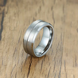 New Arrival Classic 8mm Stylish Grooved Line Finger Band, Casual Tungsten Wedding Rings for Men - Engagement Jewelry