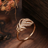 Luxury Elegant Leaf Shape 14K Filled Rose Gold AAA Zircon Diamonds Flower Fashion Rings For Women Daily Jewelry