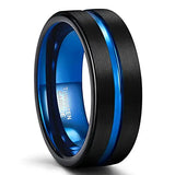Blue Center Groove Matte Finish 4,6,8mm Tungsten Rings for Men Women Unisex Comfort Fit Wedding Bands Couple Rings