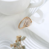 Luxury Elegant Leaf Shape 14K Filled Rose Gold AAA Zircon Diamonds Flower Fashion Rings For Women Daily Jewelry