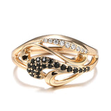 Exquisite Hollow Luxury Circle Design 14K Rose Gold Rings Black AAA Zircon Diamonds Rings For Women Party Jewelry