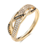 Luxury Rolled 14K Rose Gold AAA Two Cross Black White Zircon Diamonds Ring - Fashion Fine Summer Trend Jewelry