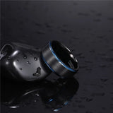Black Ring with Blue Line Brushed Dark Color 6mm 8mm Women and Men Tungsten Carbide Daily Jewelry Unisex Chic Rings