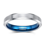 Silver Color Surface Blue Inside 8/6/4mm Tungsten Rings For Men Women Classic Unisex Wedding Band Simple Design Ring