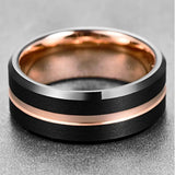 Black Electroplated+ Rose Gold Matte Surface with Grooved Angle 8MM Wide Men's Ring Tungsten Carbide Rings