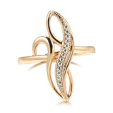 Elegant Geometric Texture 14K Rolled Rose Gold AAA+ White CZ Diamonds Personality Rings, Party Fashion Fine Jewelry