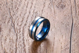 High Quality New Arrival Thin Blue Line 8MM  Tungsten Ring Wedding Brands Tungsten Carbide Rings for Men Jewelry