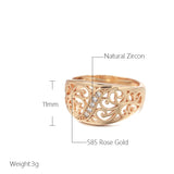 Super Trendy 14K Rolled Rose Gold Micro Wax Inlay AAA+ CZ Diamonds Hollow Flower Ring - Vintage Wedding Jewelry