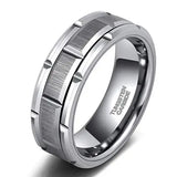 Stunning Silver/Black Brick Pattern Brushed Tire Design Mens Tungsten Comfort Fit Engagement Rings Wedding Bands