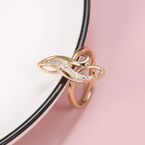 Elegant Geometric Texture 14K Rolled Rose Gold AAA+ White CZ Diamonds Personality Rings, Party Fashion Fine Jewelry
