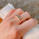 Elegant Hollow Wave Rolled 14K Filled Rose Gold Sparkling AAA Zircon Diamonds Rings For Women, Trend Bride Jewelry