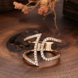 Marvelous Design Romantic 14K Filled Rose Gold Luxury Geometric Line Shiny AAA+ CZ Diamonds Open Ring, Trend Jewelry