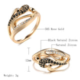 Exquisite Hollow Luxury Circle Design 14K Rose Gold Rings Black AAA Zircon Diamonds Rings For Women Party Jewelry