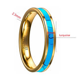 4MM Men Women Tungsten Gold Color Inlay Blue Natural Stone Tungsten Carbide Steel Rings, Anniversary Wedding Ring
