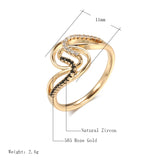 Modern Luxury Rolled 14K Rose Gold Black AAA Zircon Crystals Elegant Winding Lady's Easy Match Rings For Women