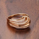 Elegant Hollow Wave Rolled 14K Filled Rose Gold Sparkling AAA Zircon Diamonds Rings For Women, Trend Bride Jewelry