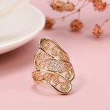 New Hollow Crystal Flower AAA Zircon Diamonds Pave Setting 14K Rolled Rose Gold Women's Ring, Vintage Bride  Jewelry