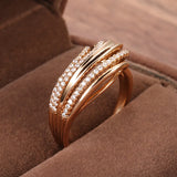 Elegant Hollow Wave Rolled 14K Filled Rose Gold Sparkling AAA Zircon Diamonds Rings For Women, Trend Bride Jewelry