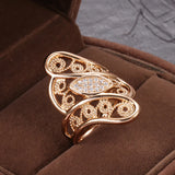 New Hollow Crystal Flower AAA Zircon Diamonds Pave Setting 14K Rolled Rose Gold Women's Ring, Vintage Bride  Jewelry