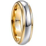 High Quality Domed Polished Step Gold Color Plating 6mm Width Tungsten Steel Ring, Wedding Band Comfort Fit Ring