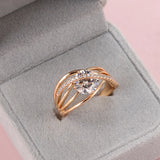 Heart & Arrow Cupid Cut Rolled 14K Rose Gold Large Single Row Micro Inlay AAA Zircon Crystals Rings, Fine Jewelry