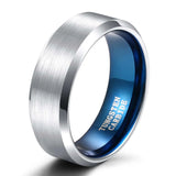 Silver Color Surface Blue Inside 8/6/4mm Tungsten Rings For Men Women Classic Unisex Wedding Band Simple Design Ring