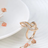 Elegant Geometric Texture 14K Rolled Rose Gold AAA+ White CZ Diamonds Personality Rings, Party Fashion Fine Jewelry