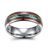 New Hawaiian Koa Wood and Abalone Shell 8mm Tungsten Carbide  Comfort Fit Rings Wedding Bands for Men Size 6-13