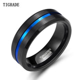 New Arrival Popular Thin Blue Line 8mm Black Tungsten Carbide Rings Wedding Bands Vintage Jewelry