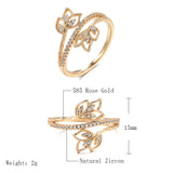 Romantic 14K Filled Rose Gold Shiny AAA Zircon Diamonds Vintage Trendy Crystal Flower Women's Ring Quality Jewelry
