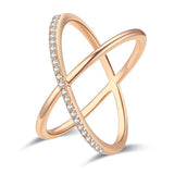 New Micro-wax Vintage Luxury Geometry Cross 14K Filled Rose Gold Rings AAA+ Cubic Zirconia Diamonds Fine Jewelry