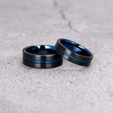 Blue Center Groove Matte Finish 4,6,8mm Tungsten Rings for Men Women Unisex Comfort Fit Wedding Bands Couple Rings